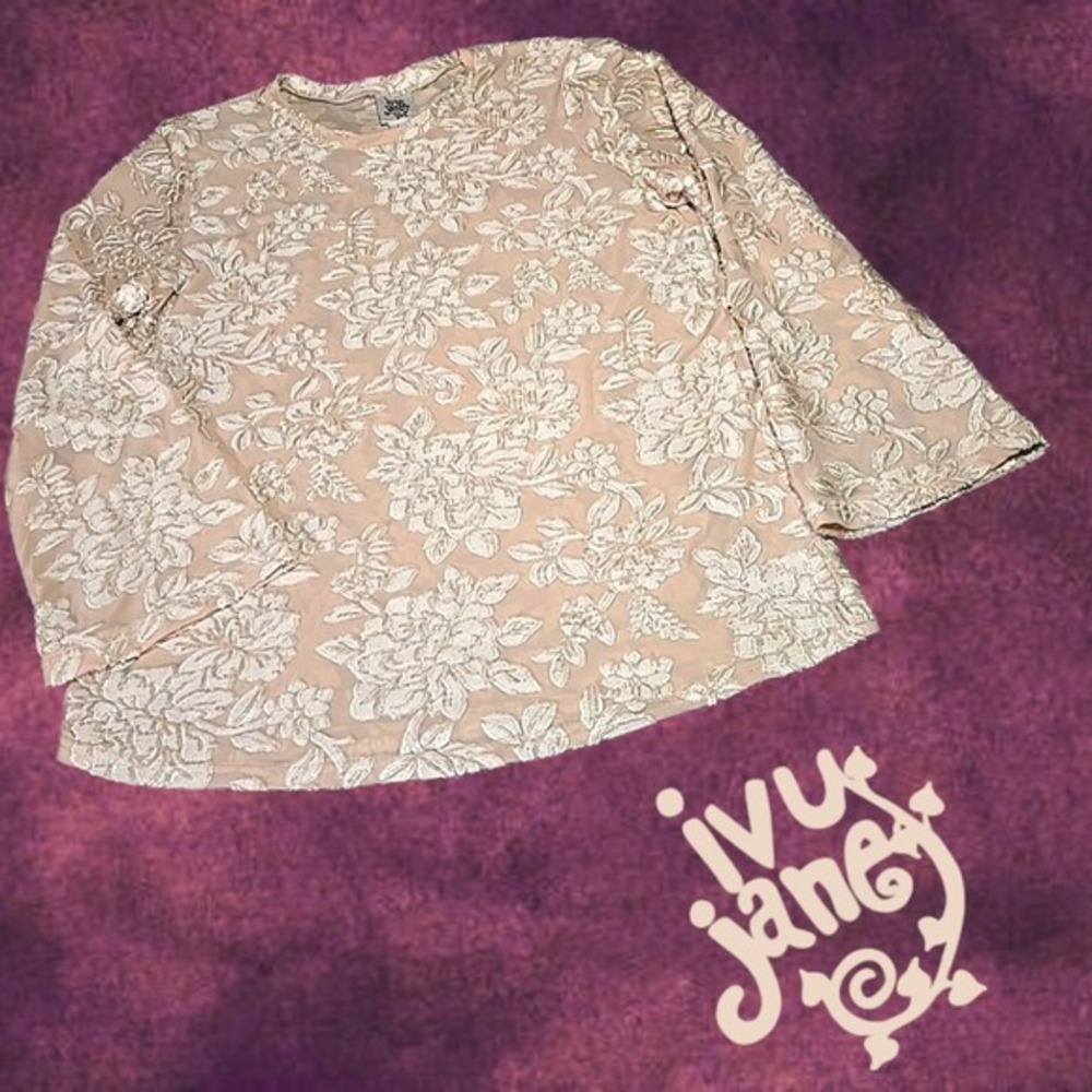 Ivy Jane Floral Lace Mesh Top Womens‎ Romantic Coquette Ethereal Beige Large